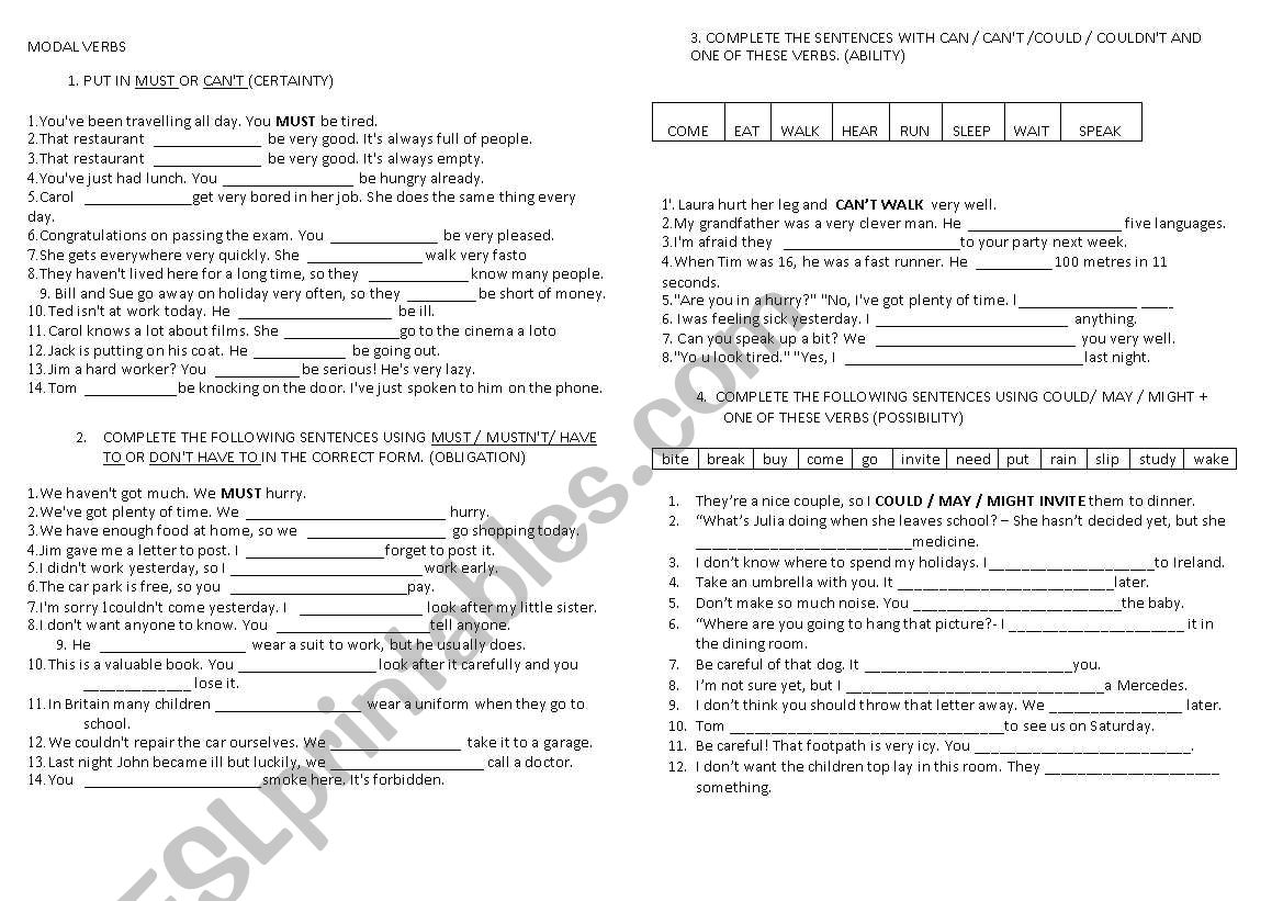 Modal Verbs Exercicies worksheet