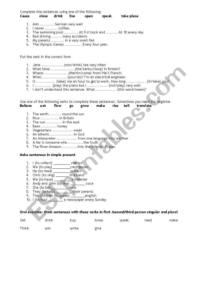 Present simple worksheet