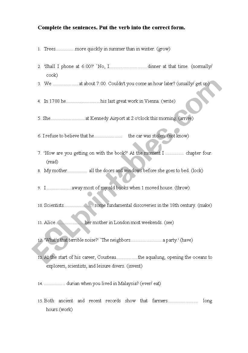 Put the verb into the correct form