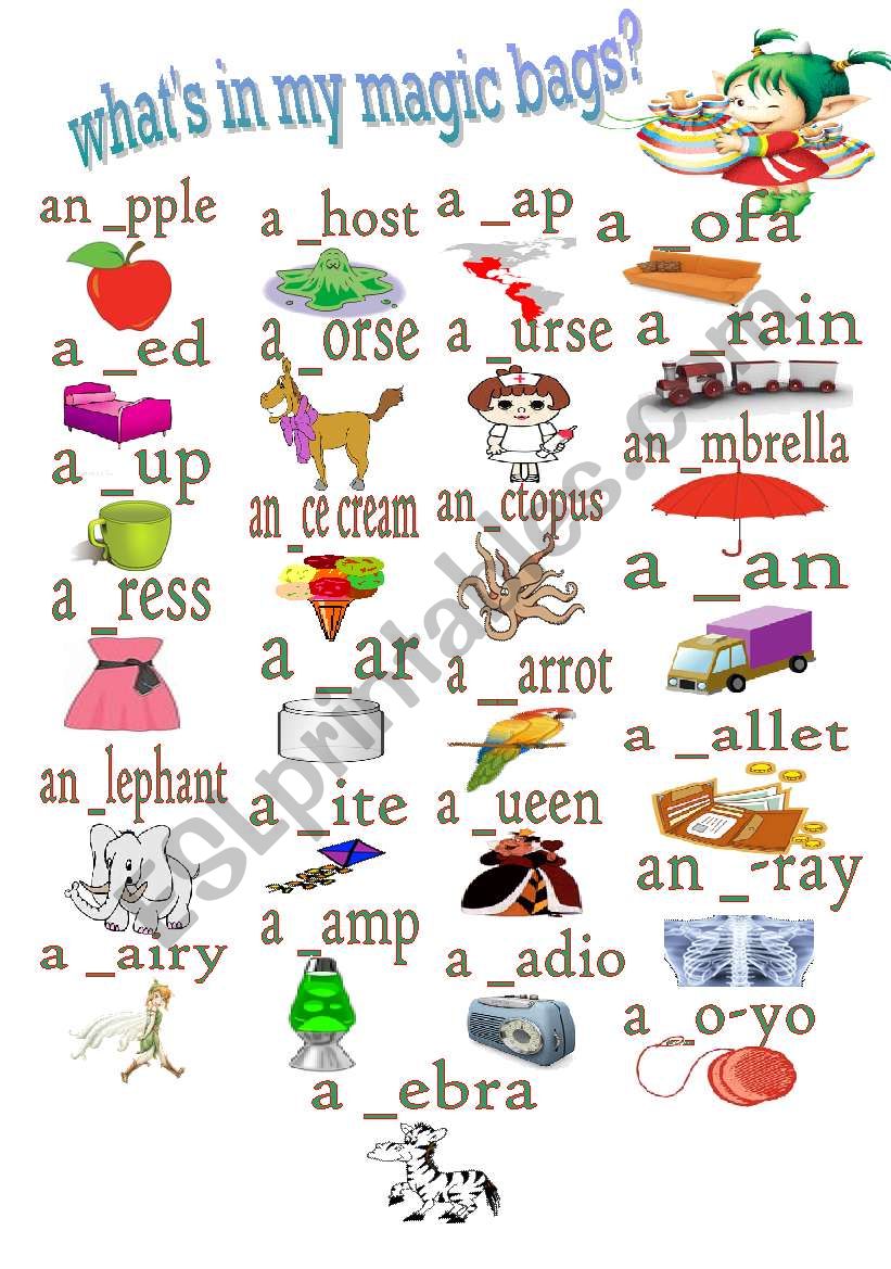 what´s in my magic bags? ESL worksheet by LILIAAMALIA