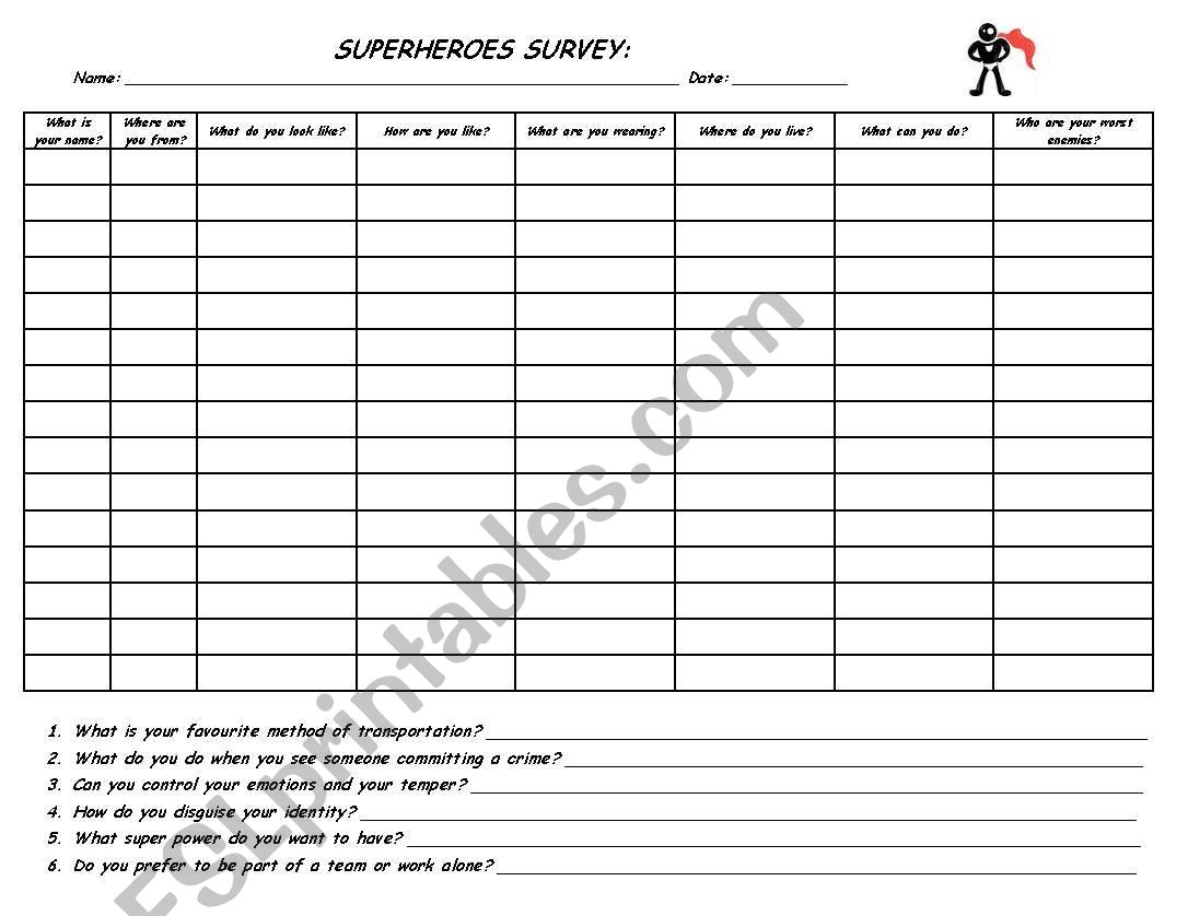 Superheroes worksheet