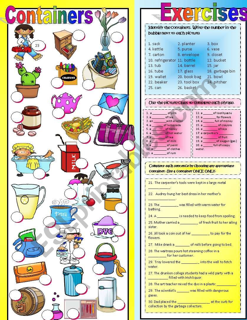 Containers  worksheet