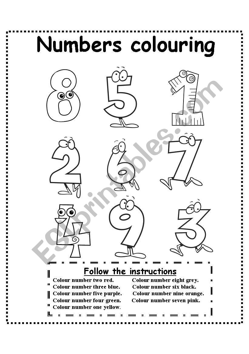 numbers colouring worksheet