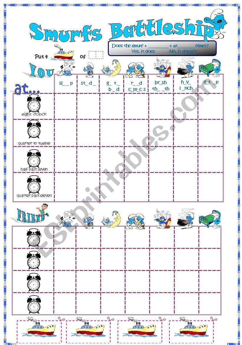 Smurfs Battleship with daily routines and time
