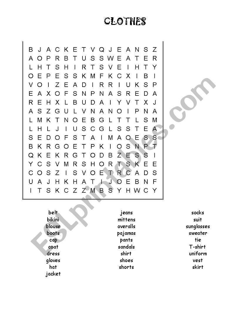 clothes worksheet
