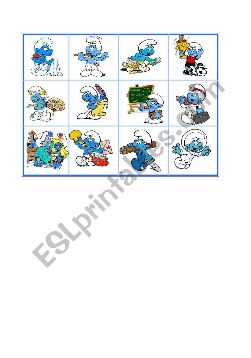 Job bingo with the smurfs worksheet