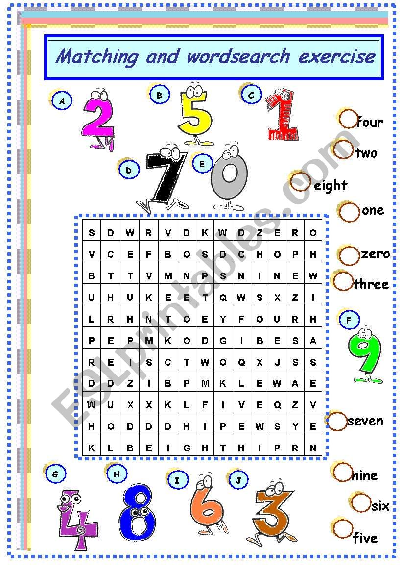 numbers matching and wordsearch