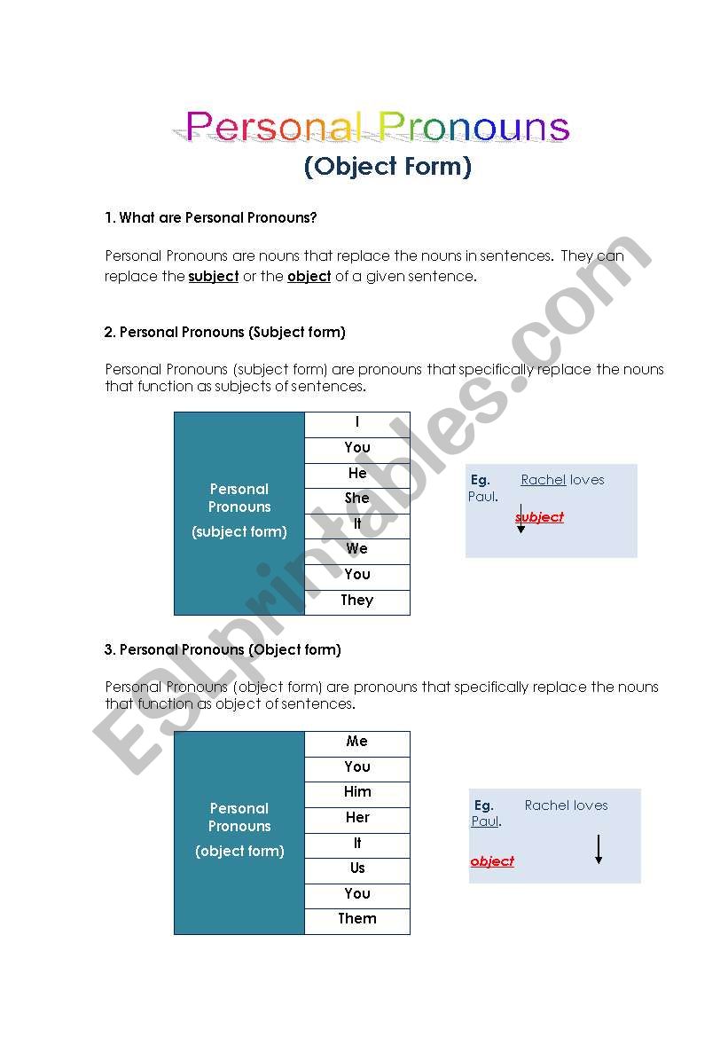 Personal Pronouns - Object Form