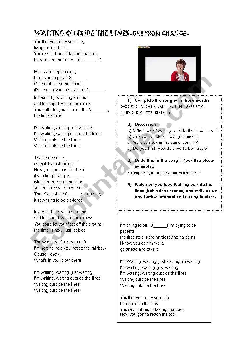 WAITING OUTSIDE THE LINES worksheet