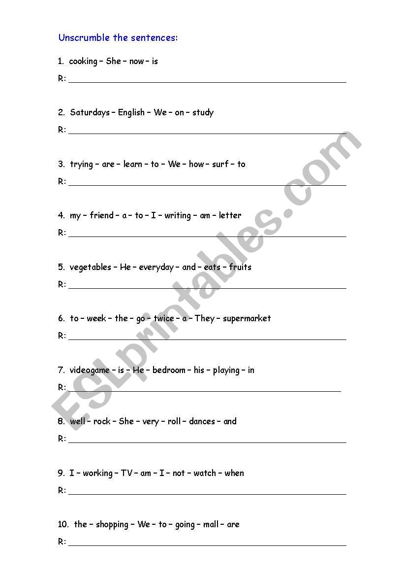 Unscrumble the sentences worksheet