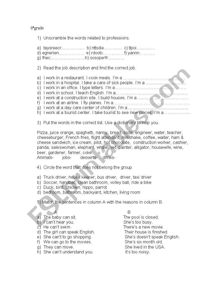 ACTIVITIES worksheet