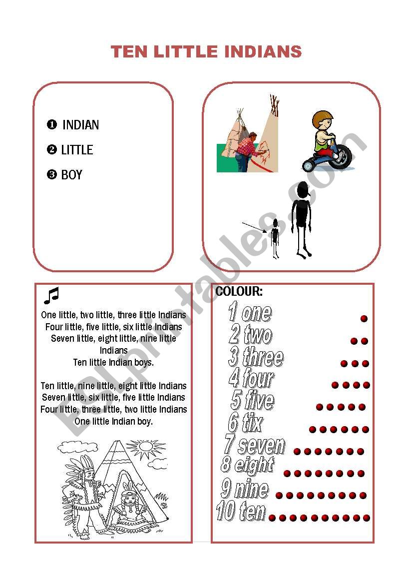 TEN LITTLE INDIANS - song worksheet