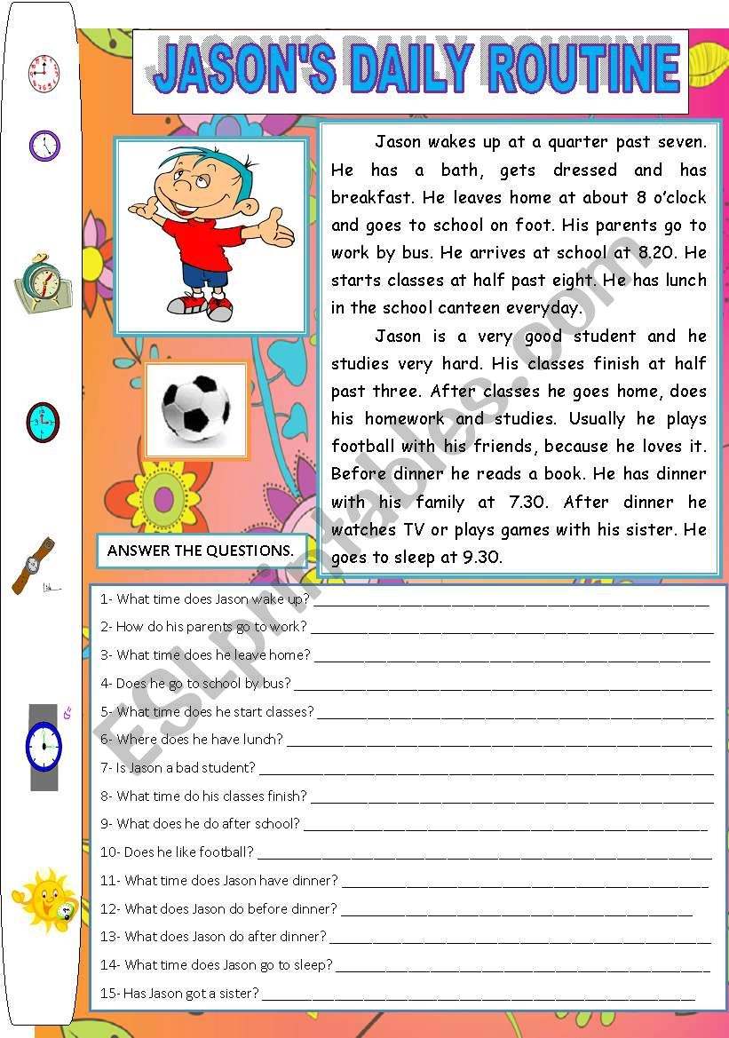 JASONÂ´S DAILY ROUTINE worksheet