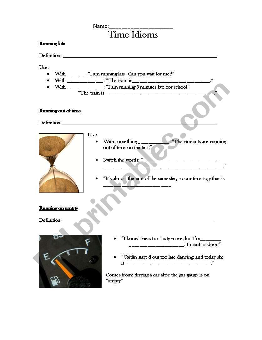 time idioms worksheet