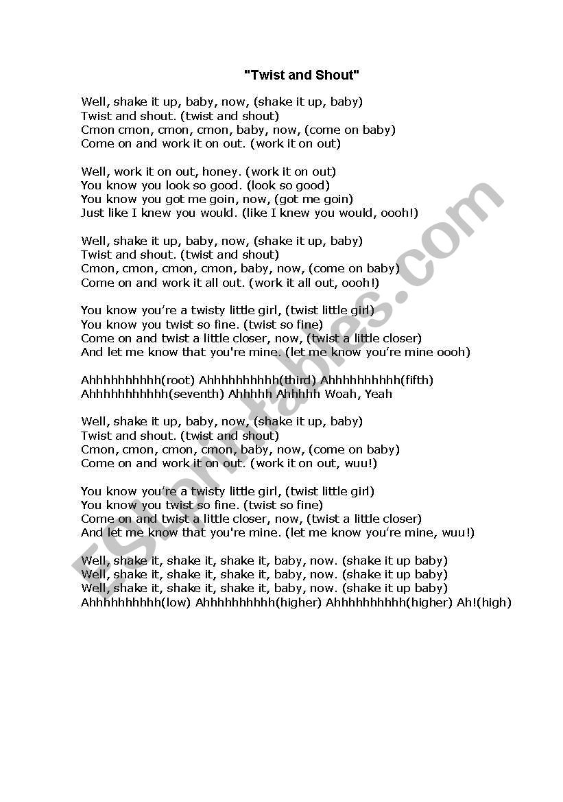 song twist and shout. worksheet