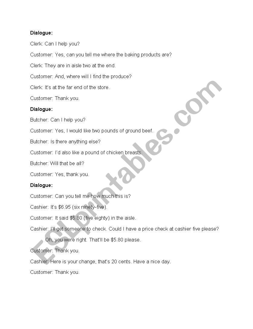 Shopping Dialogues  worksheet