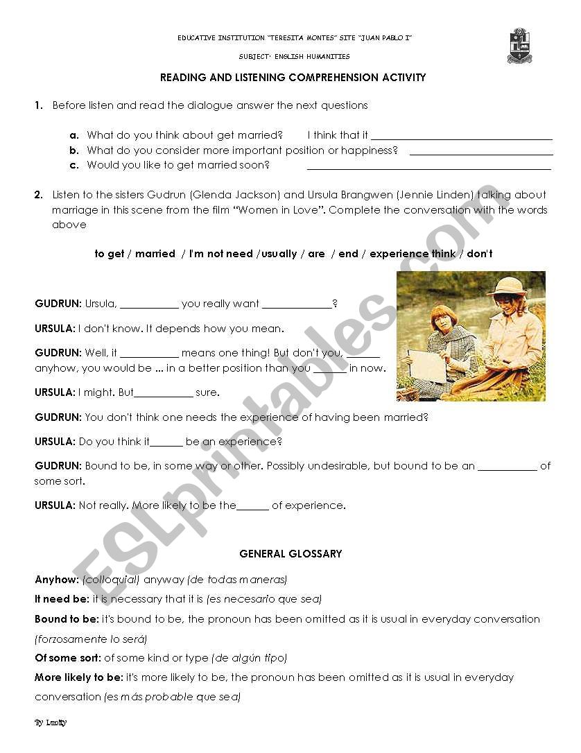 Reading activity  worksheet