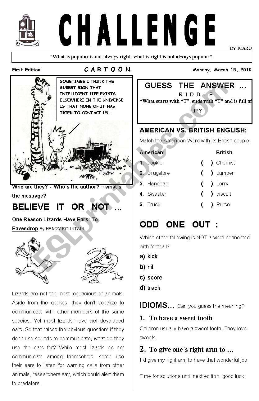 Challenge worksheet