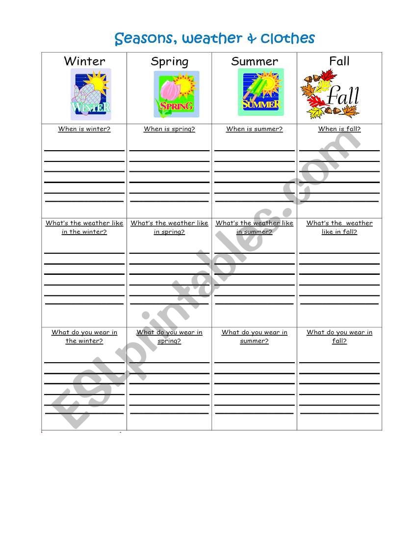 Seasons, weather and clothes worksheet