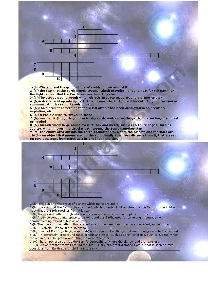 solar system crossword worksheet