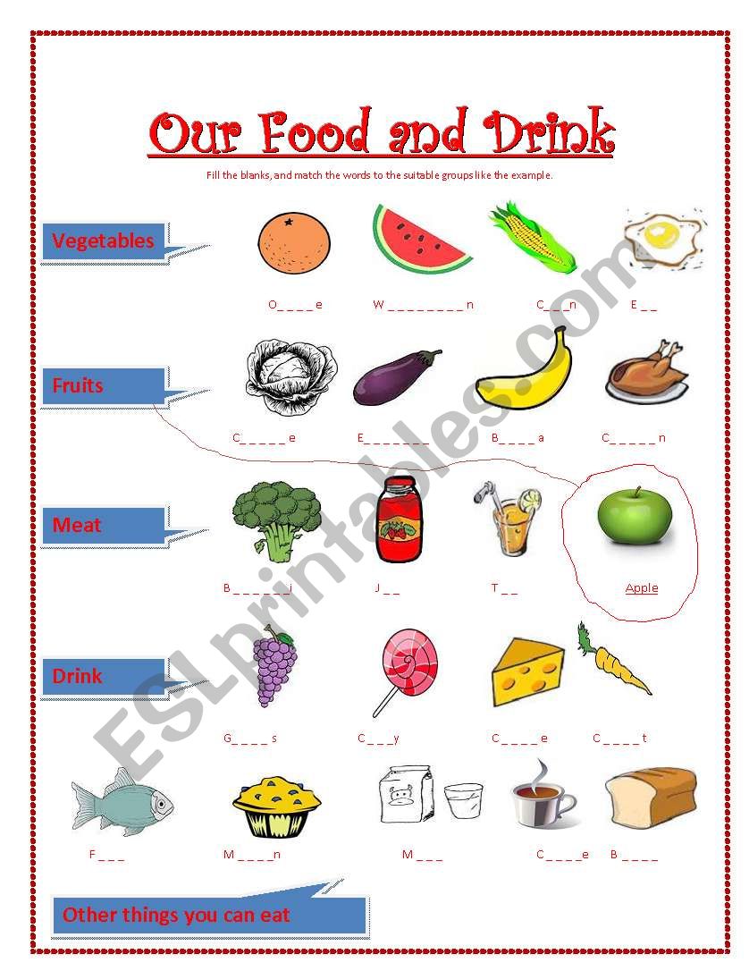 our food and drink worksheet