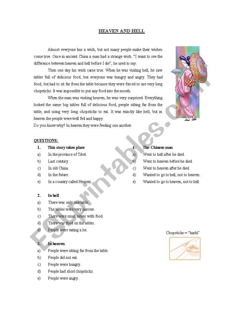 Heaven and Hell worksheet