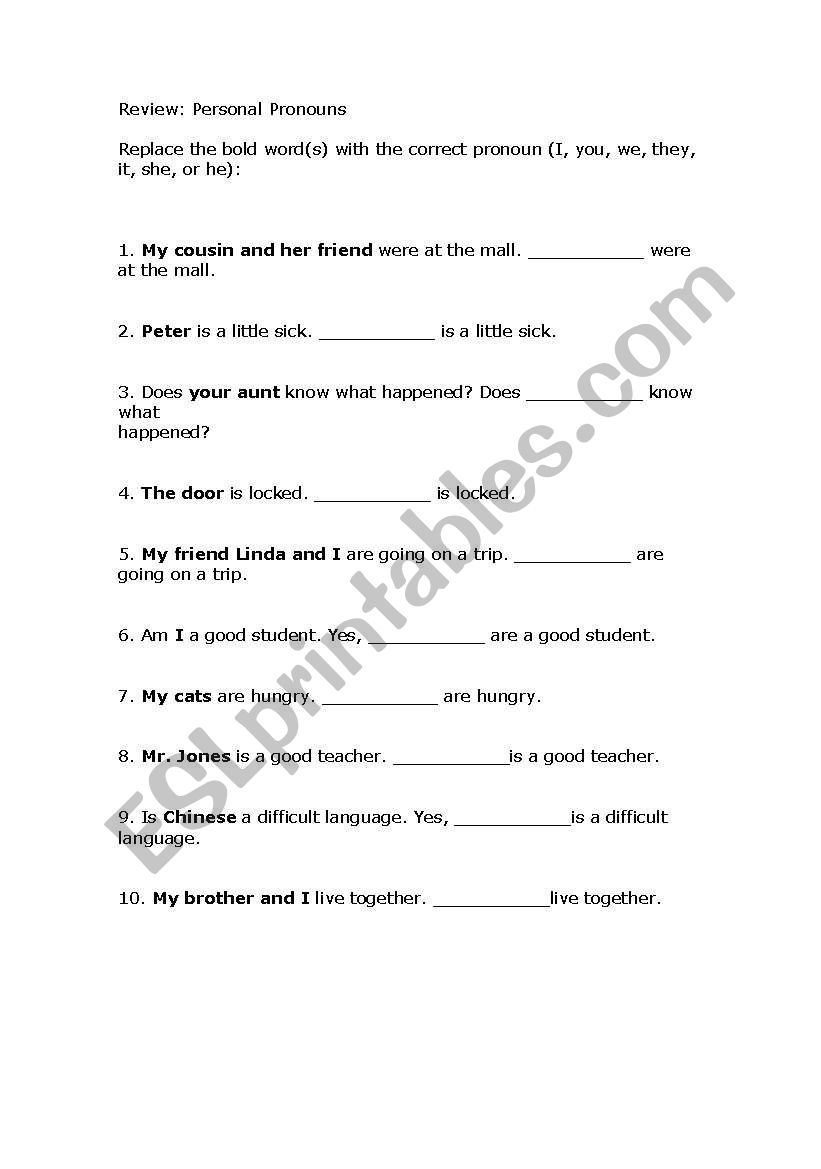 Pronouns worksheet