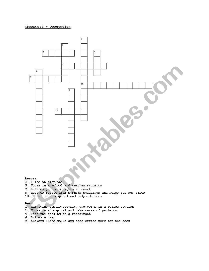 Occupation Crosswords worksheet