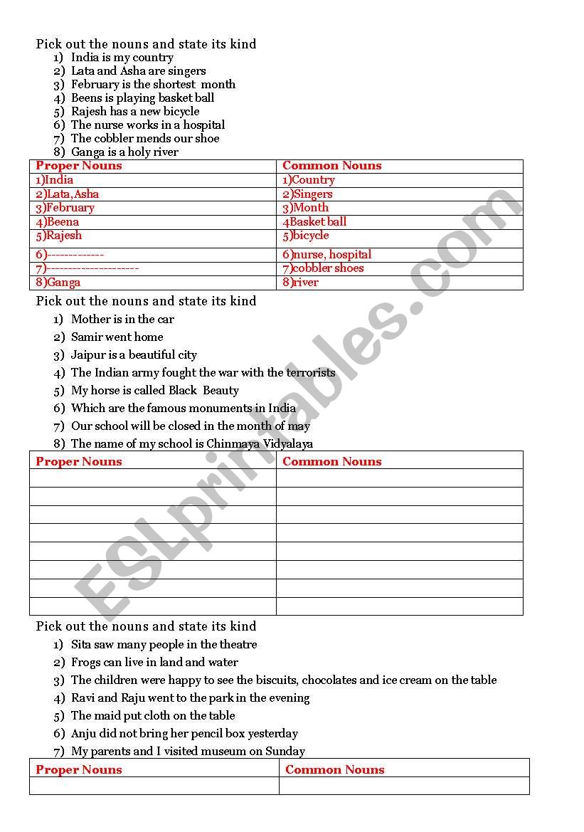 Noun worksheet