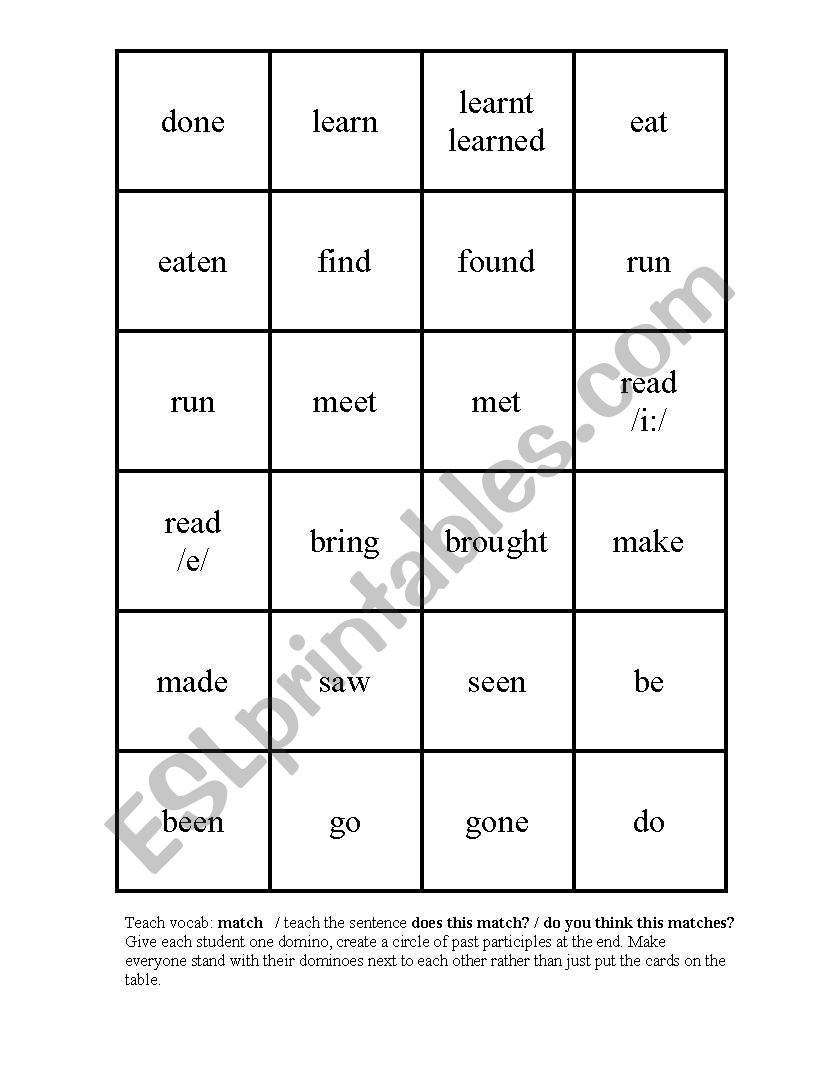 Past participle dominoes worksheet