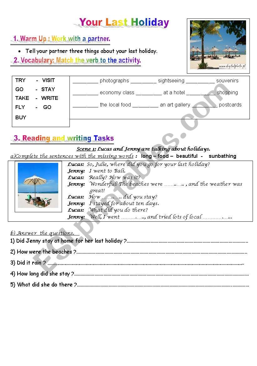 YOUR LAST HOLIDAY worksheet