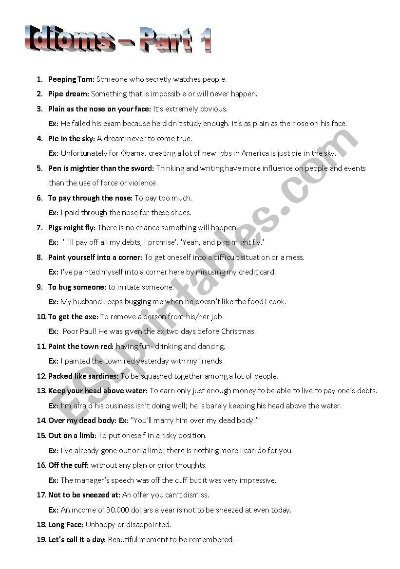 IDIOMS worksheet