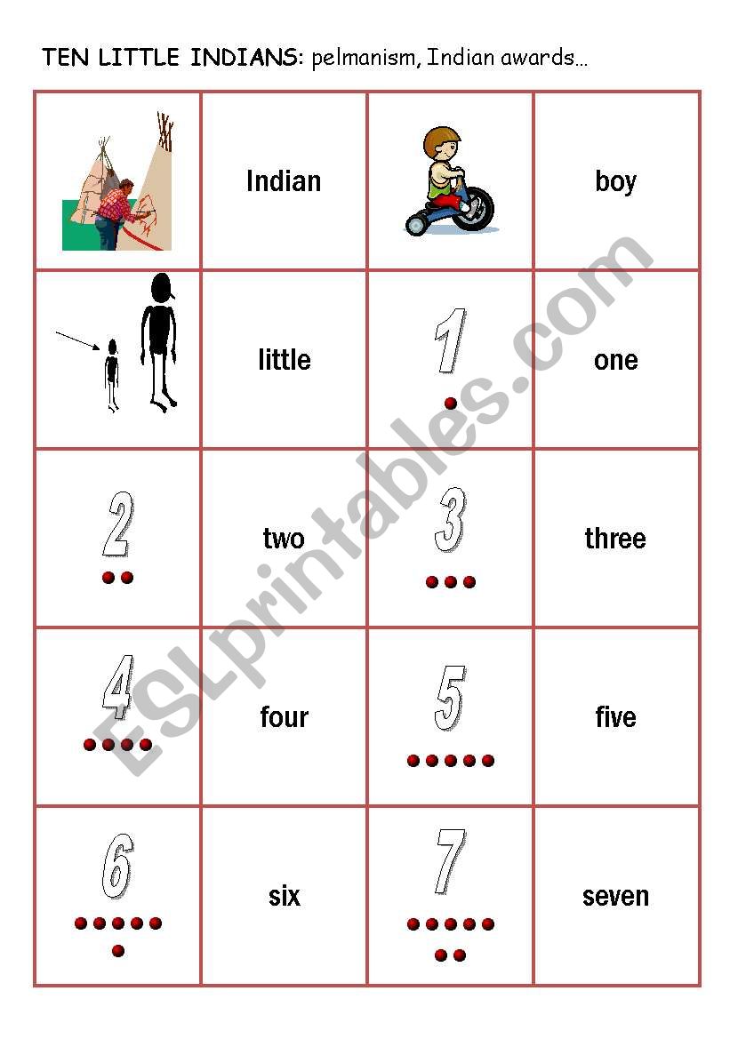 TEN LITTLE INDIANS - activity cards 