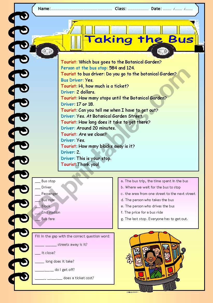 Taking the Bus worksheet