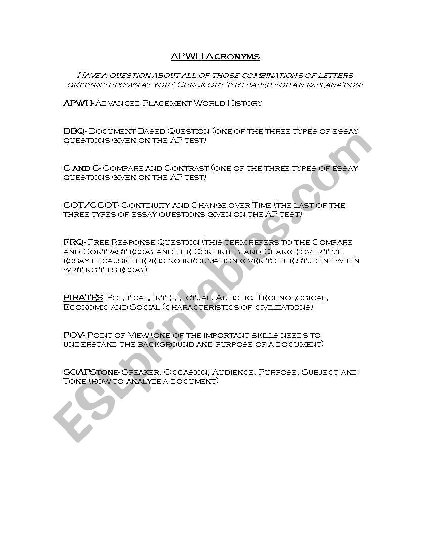 acronym PIRATES worksheet