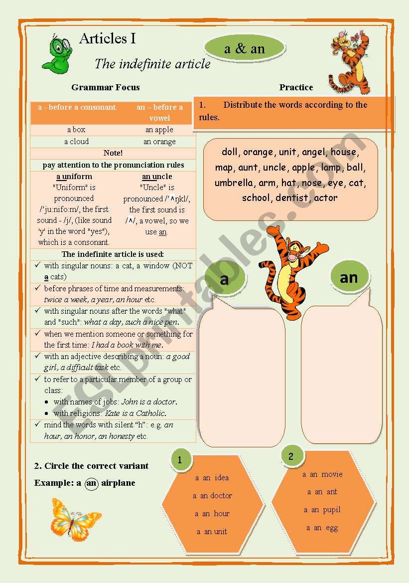 Indefinite Article worksheet