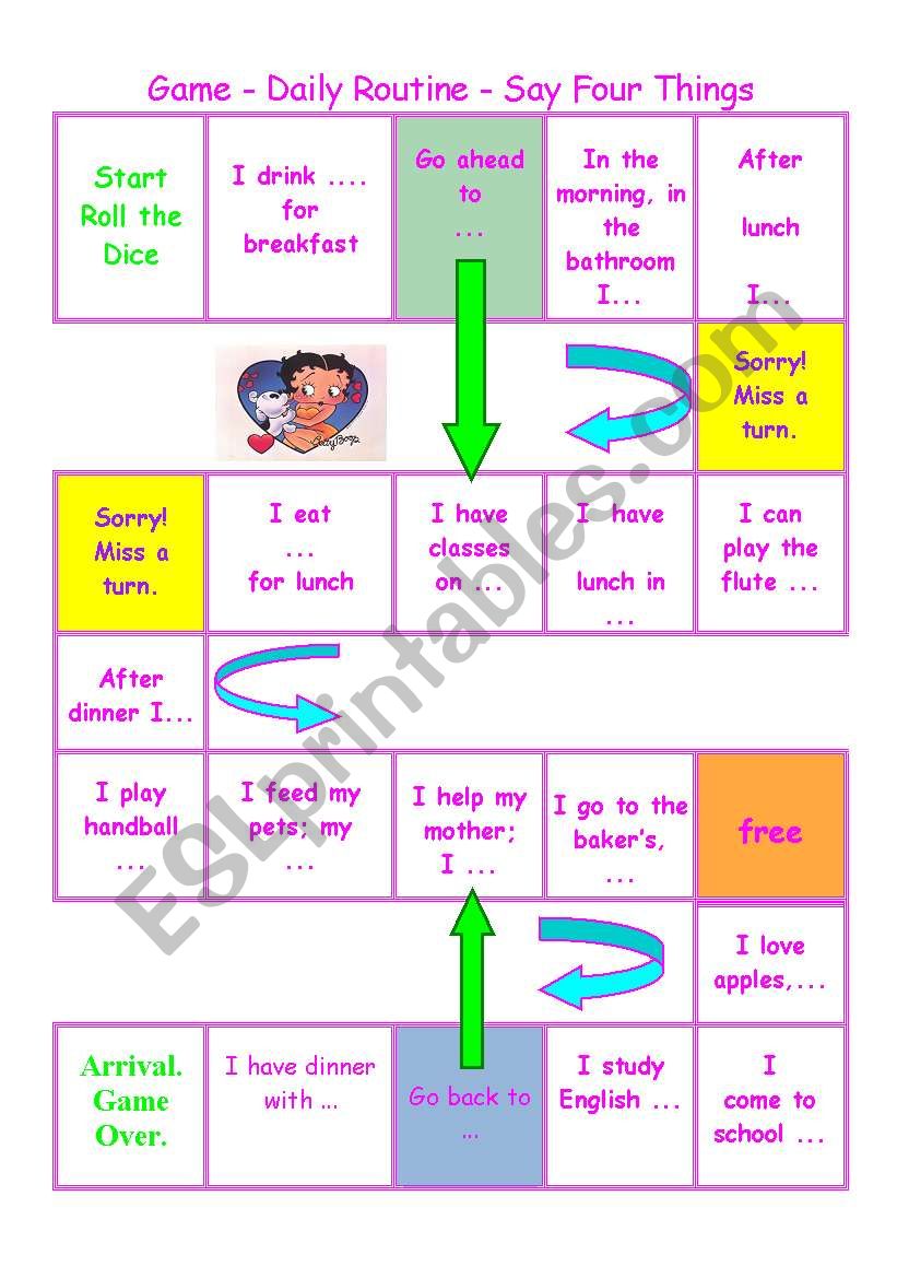 Daily Activities Board Game - ESL worksheet by petili