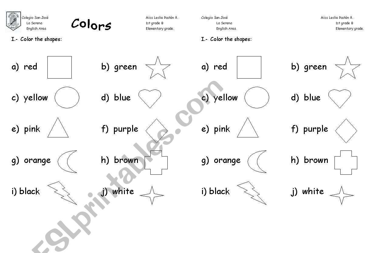Colors and Shapes worksheet