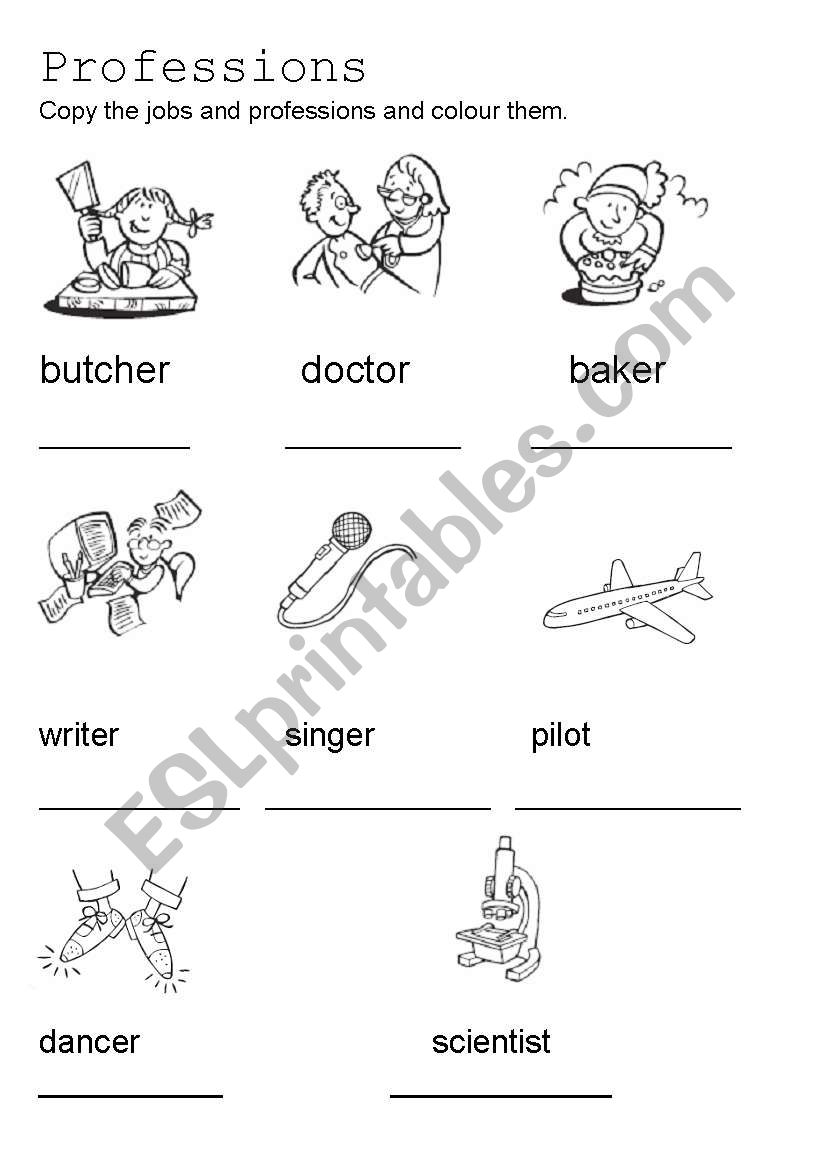 Professions worksheet