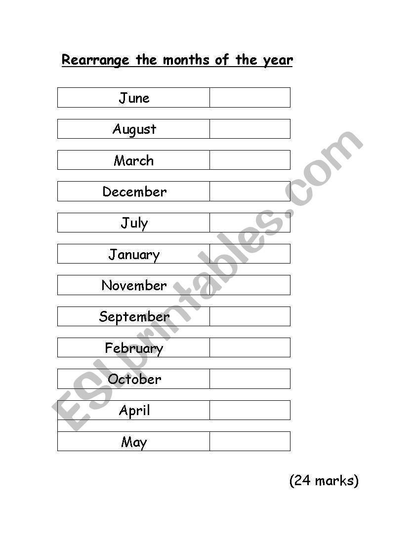 rearrange the months worksheet