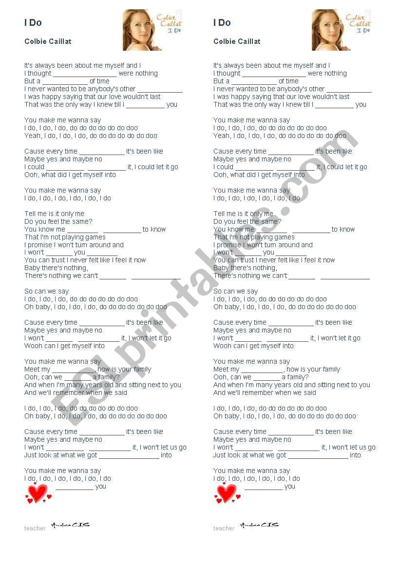 I Do - Colbie Caillat worksheet