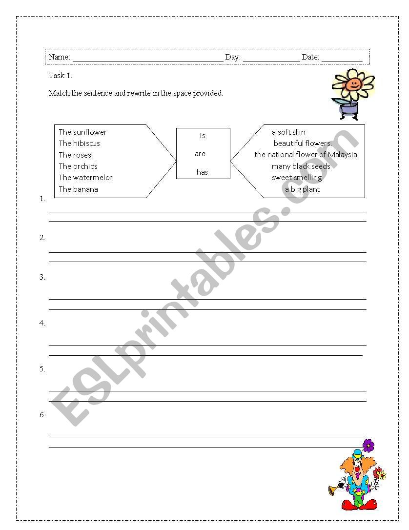 Fruits and Flowers worksheet