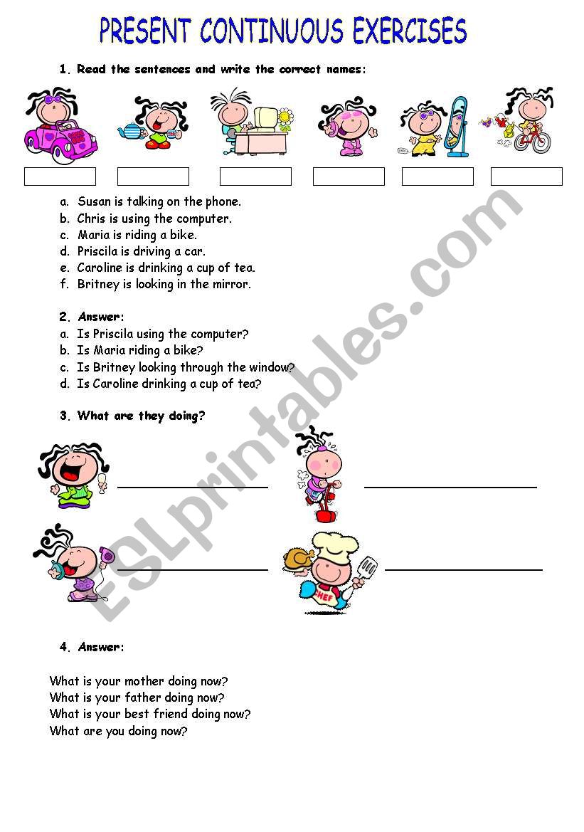 PRESENT CONTINUOUS EXERCISES worksheet