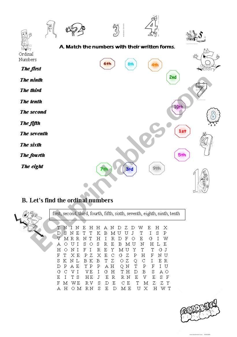 ordinal numbers worksheet