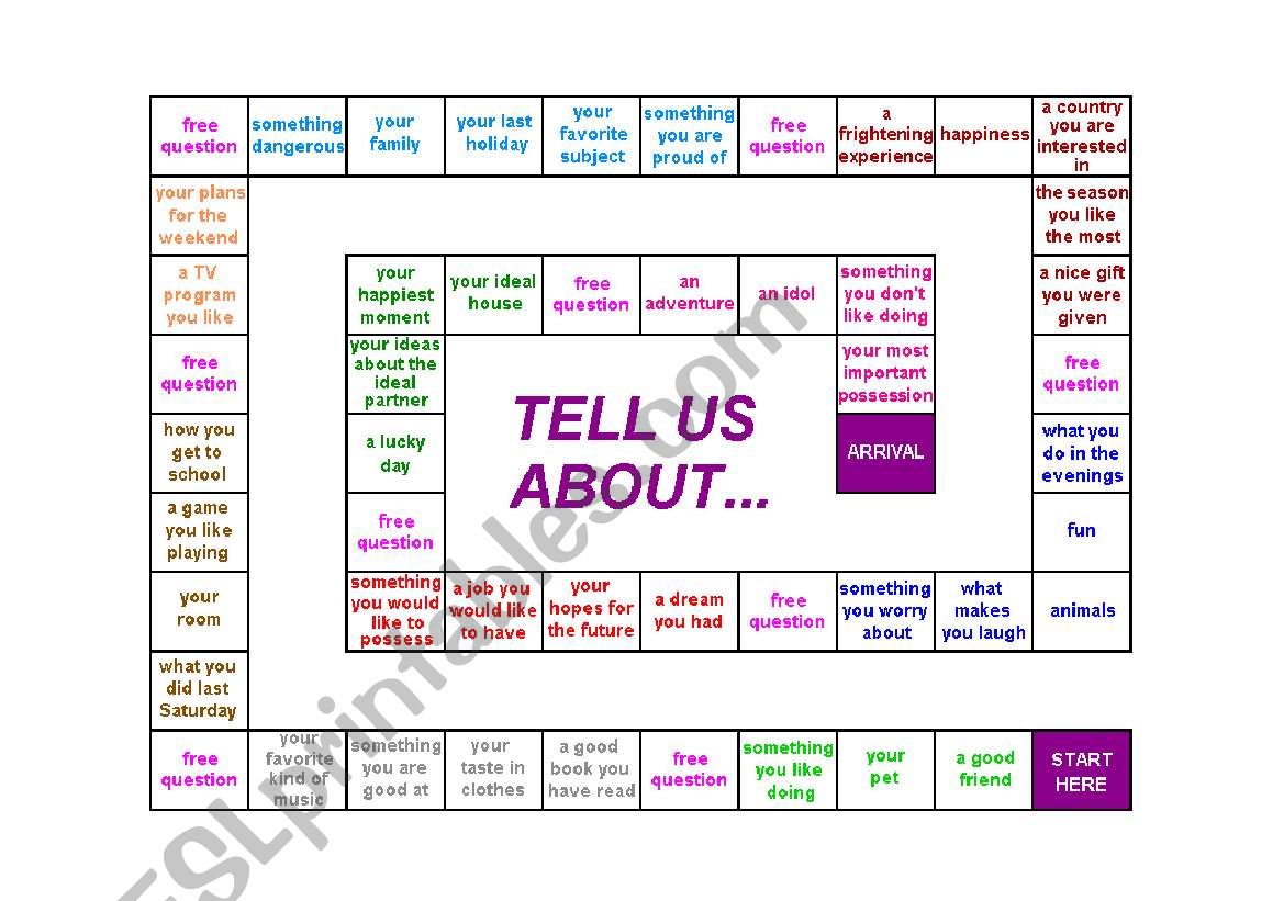 Speaking Board Game ESL Worksheet By Chds