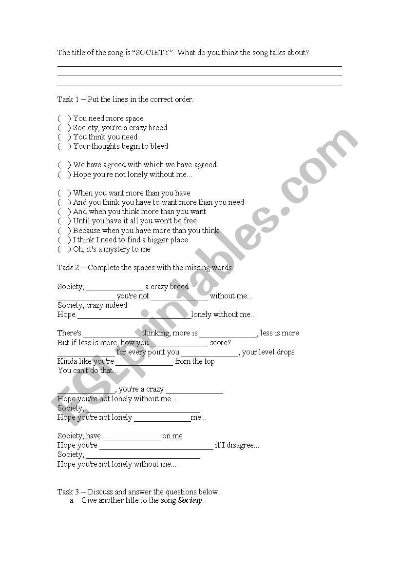 Society worksheet