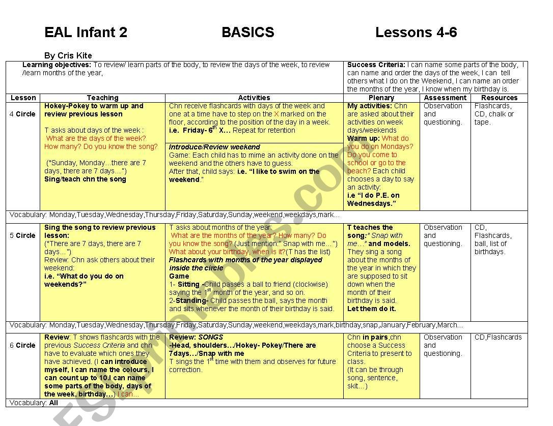 ESL planning worksheet