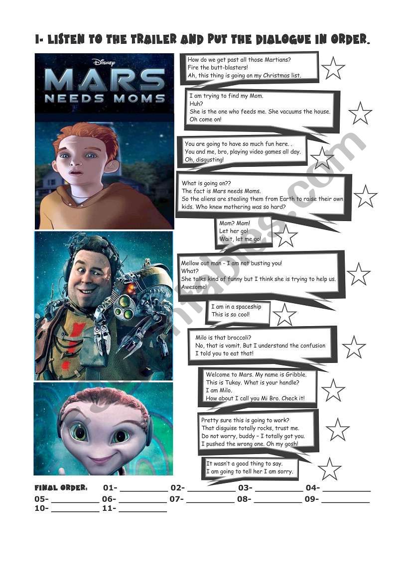 Mars Needs Moms worksheet