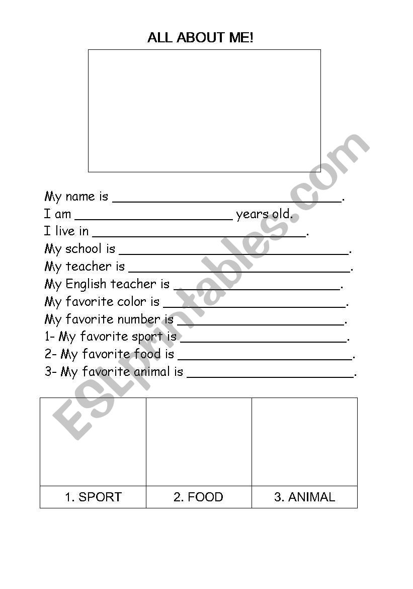 All about me worksheet