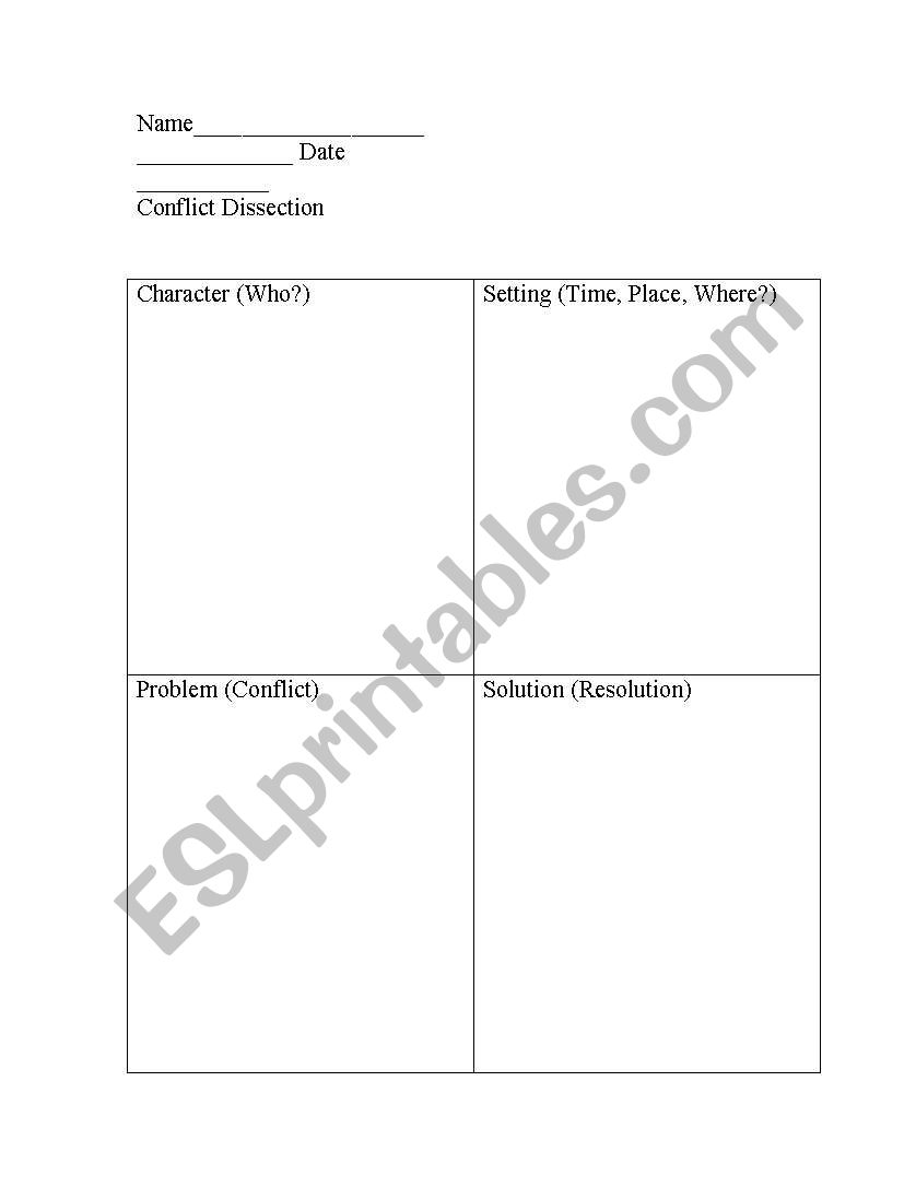 English Worksheets Conflict Dissection Graphic Organizer